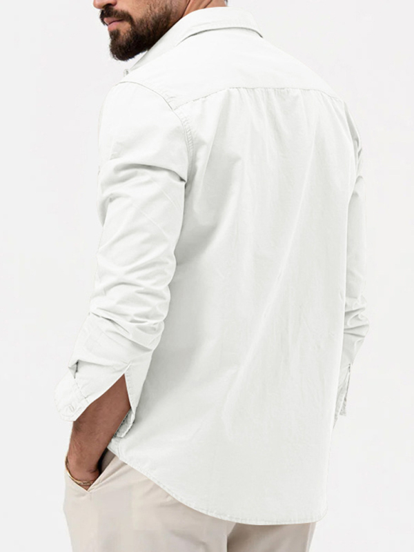 Men's new multi-pocket casual long-sleeved shirt top - Image 7