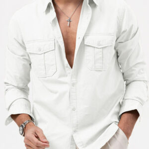 Men's new multi-pocket casual long-sleeved shirt top