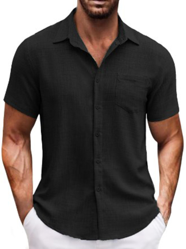 New solid color lapel pocket short sleeve casual men's shirt - Image 8