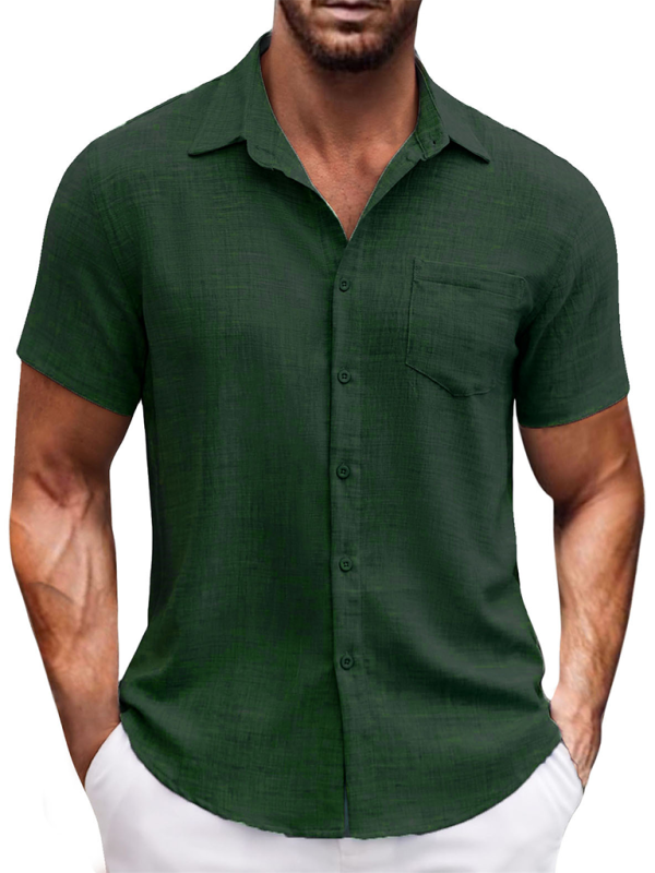 New solid color lapel pocket short sleeve casual men's shirt - Image 5