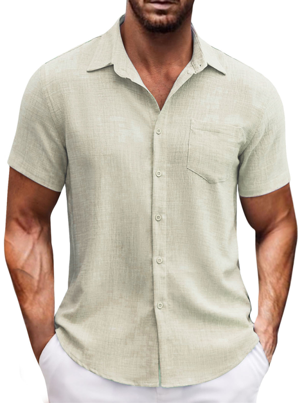 New solid color lapel pocket short sleeve casual men's shirt - Image 4