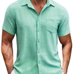 New solid color lapel pocket short sleeve casual men's shirt