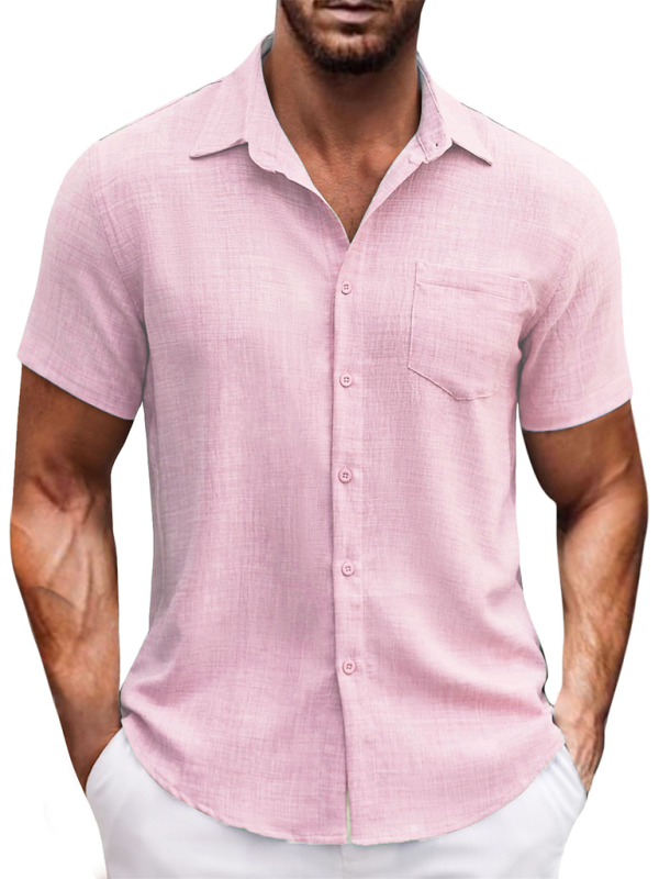 New solid color lapel pocket short sleeve casual men's shirt - Image 7
