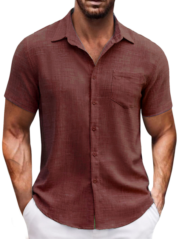 New solid color lapel pocket short sleeve casual men's shirt - Image 6