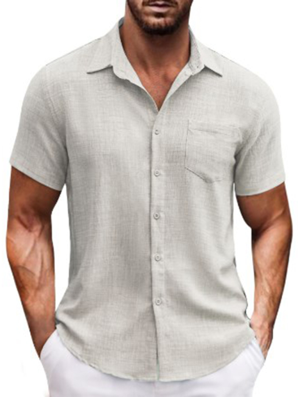 New solid color lapel pocket short sleeve casual men's shirt - Image 2