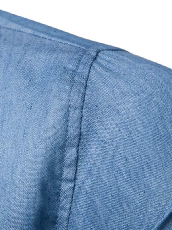 Men's Casual Shirt Pocket Patchwork Leather Long Sleeve Shirt - Image 5