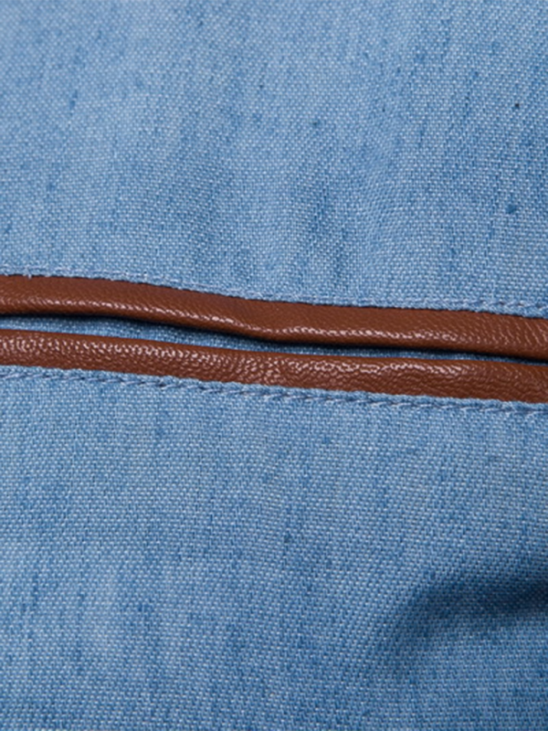 Men's Casual Shirt Pocket Patchwork Leather Long Sleeve Shirt - Image 4