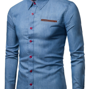 Men's Casual Shirt Pocket Patchwork Leather Long Sleeve Shirt