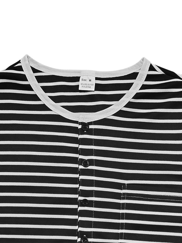 Long Sleeve Henley Shirt Casual Horizontal Striped Henley T-Shirt - Image 14