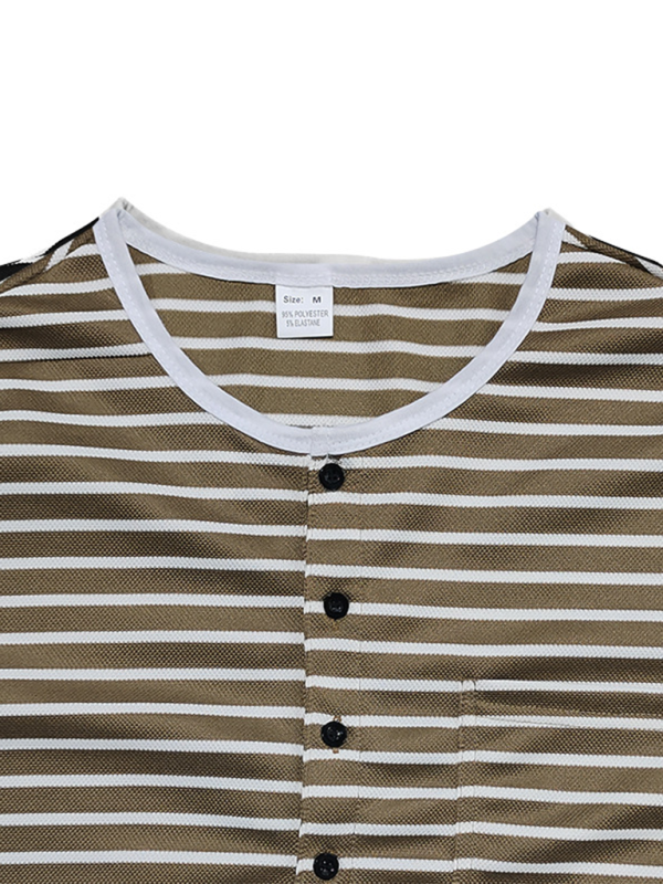 Long Sleeve Henley Shirt Casual Horizontal Striped Henley T-Shirt - Image 10
