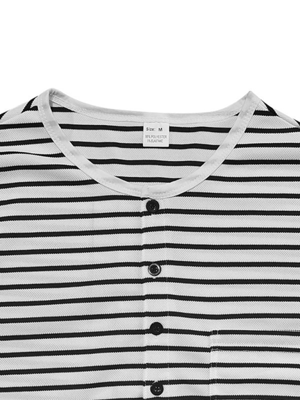Long Sleeve Henley Shirt Casual Horizontal Striped Henley T-Shirt - Image 7