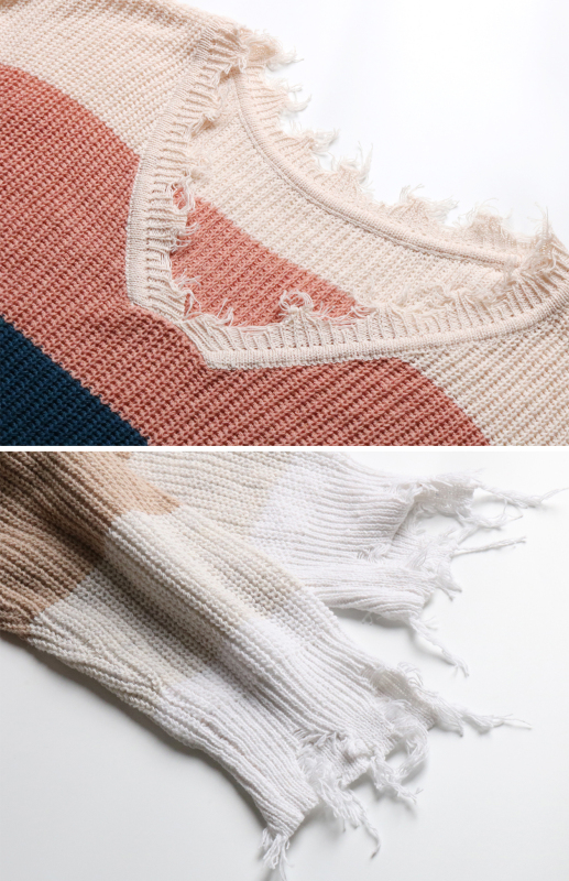 Ladies V-Neck Striped Stitching Sweater - Image 9