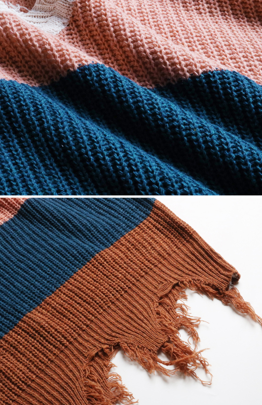 Ladies V-Neck Striped Stitching Sweater - Image 8