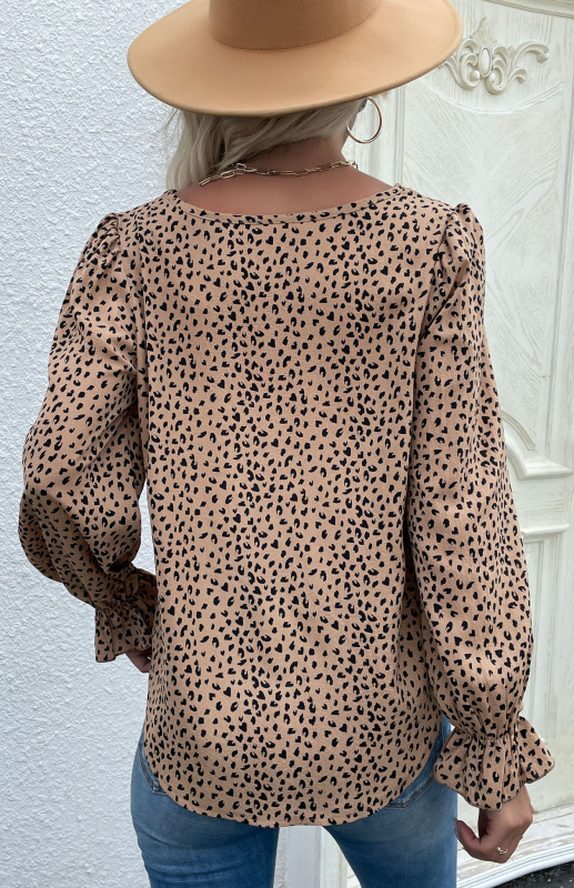 Women's Round Neck Pullover Bottoming Leopard Print Shirt - Image 3