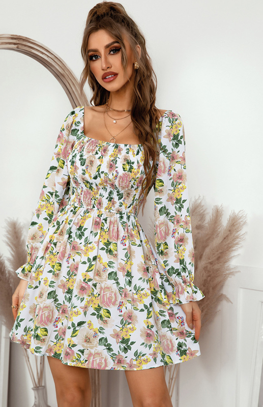 Floral Square Neck Woven Mini Dress - Image 17