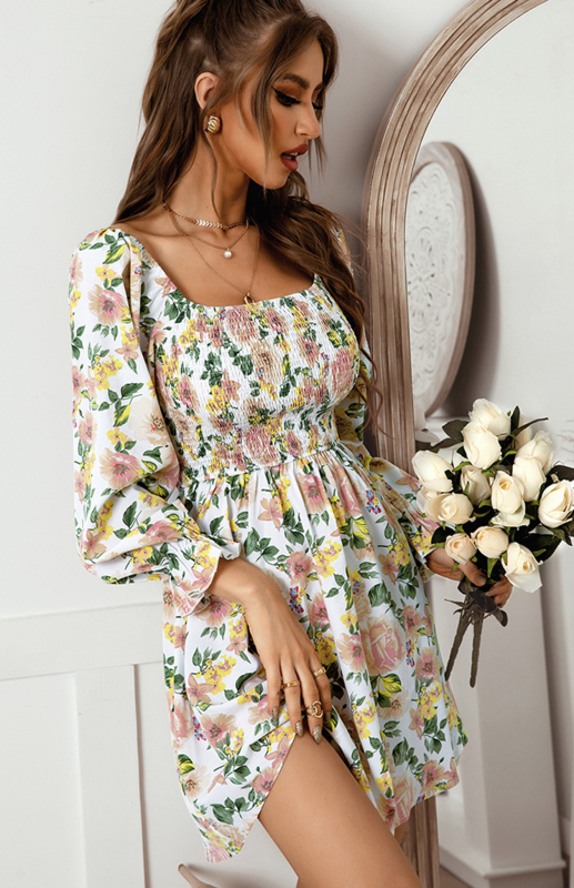 Floral Square Neck Woven Mini Dress - Image 4