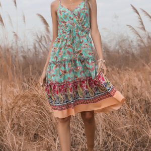 Women's Ethnic Print Boho V-Neck Slip Dress