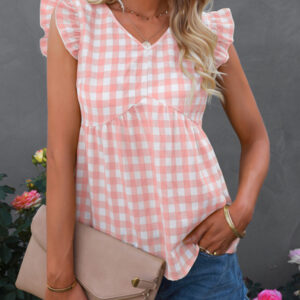 Women's V-neck sleeveless Plaid top