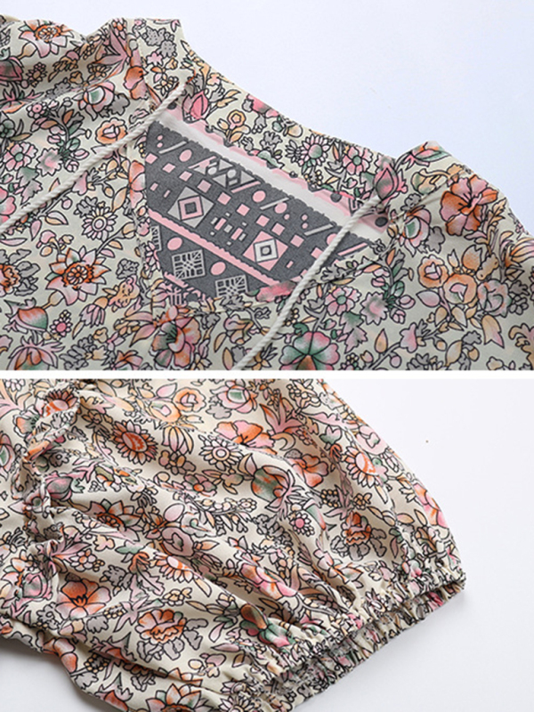 Slim Fit Fringed V-Neck Tie Floral Dress - Image 4