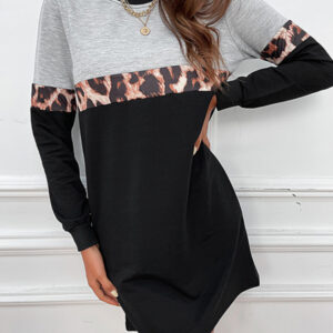 casual sweater dress loose stitching long sleeve dress