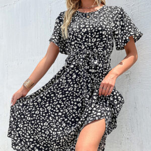 Temperament women's black retro floral dress