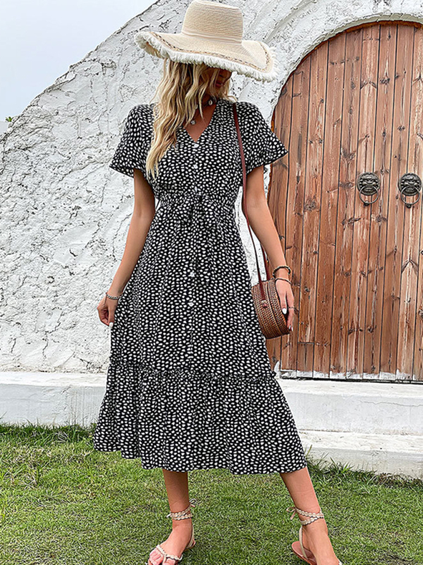 European and American temperament women's split ruffled leopard print dress - Image 3