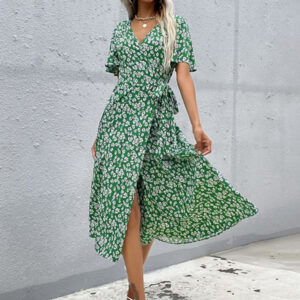 Women's Western Green Slim Fit Print Dress