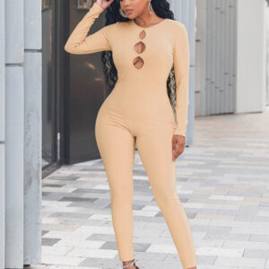 Women's solid color slim fit hip lifting Jumpsuit