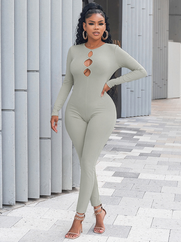 Women's solid color slim fit hip lifting Jumpsuit - Image 10