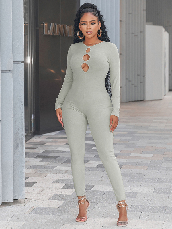 Women's solid color slim fit hip lifting Jumpsuit - Image 3
