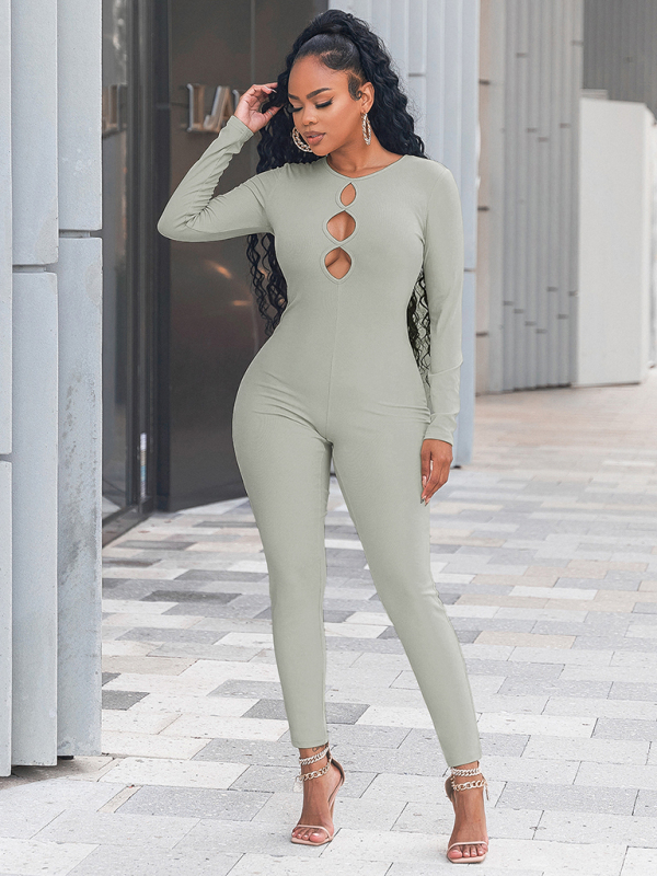 Women's solid color slim fit hip lifting Jumpsuit - Image 12