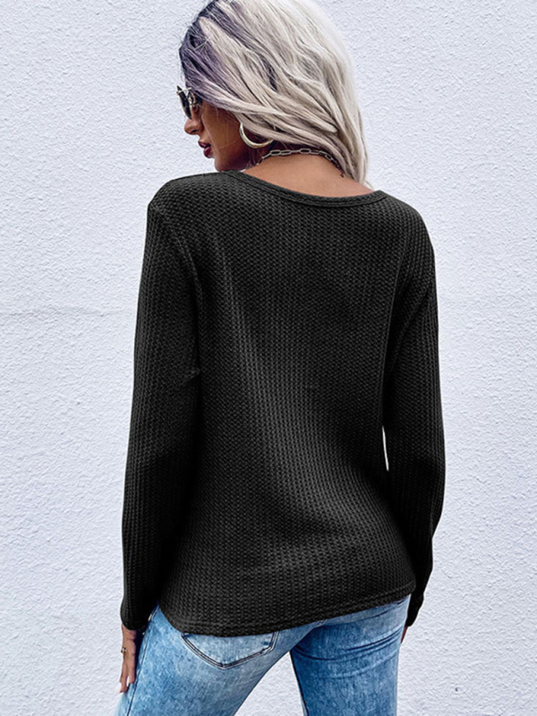 women's waffle kink thin solid color bottoming knitted sweater - Image 7