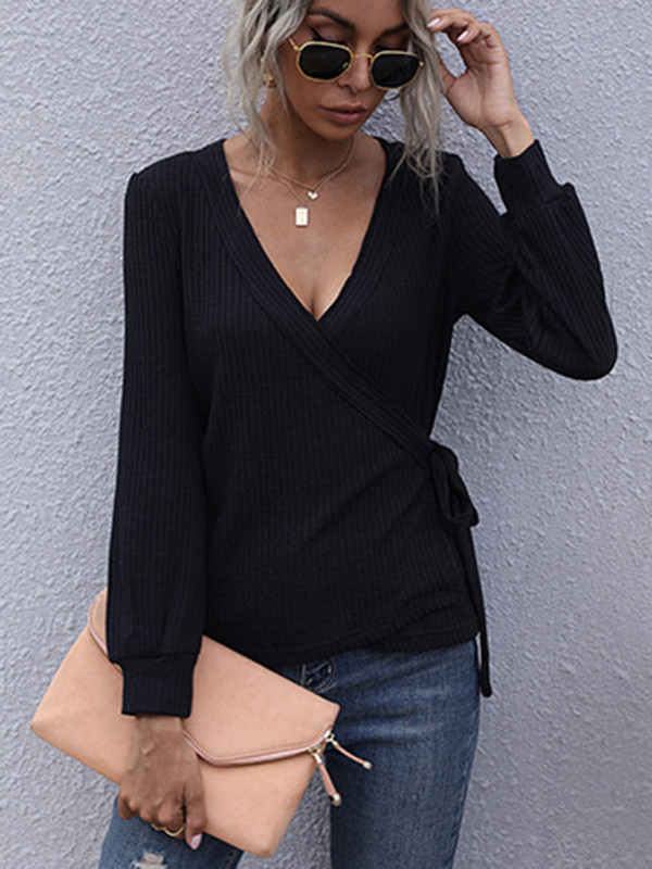 Slim Fit Black Pullover Long Sleeve V-Neck Sweater - Image 4