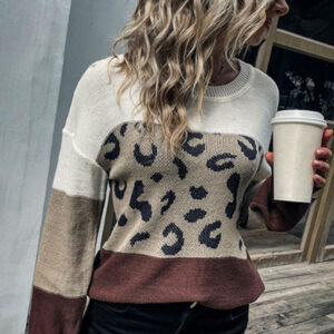 Women's Casual Leopard Print Knit Sweater