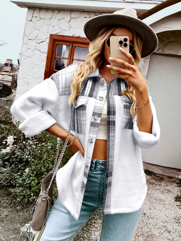 Casual Plaid Button-Up Flap Pocket Jacket - Image 8