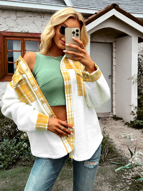 Casual Plaid Button-Up Flap Pocket Jacket - Image 4