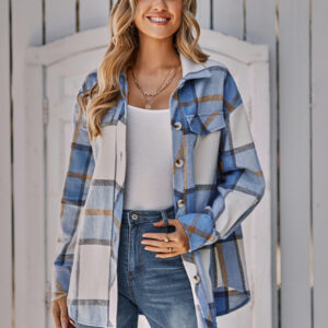 Women's single breasted casual plaid belt jacket