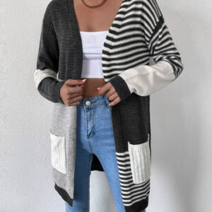 Women's striped color blocking buttonless knit cardigan