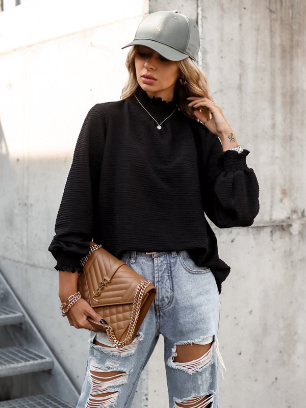 New women's all-match loose solid color top shirt - Image 3