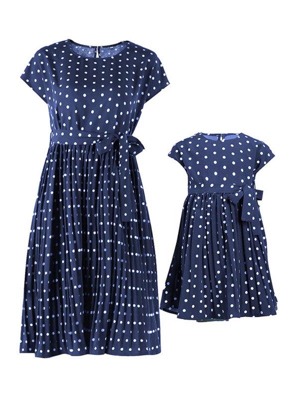 Women's Woven Polka Dot Pleated Midi Dress - Image 3