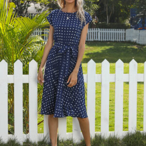 Women's Woven Polka Dot Pleated Midi Dress