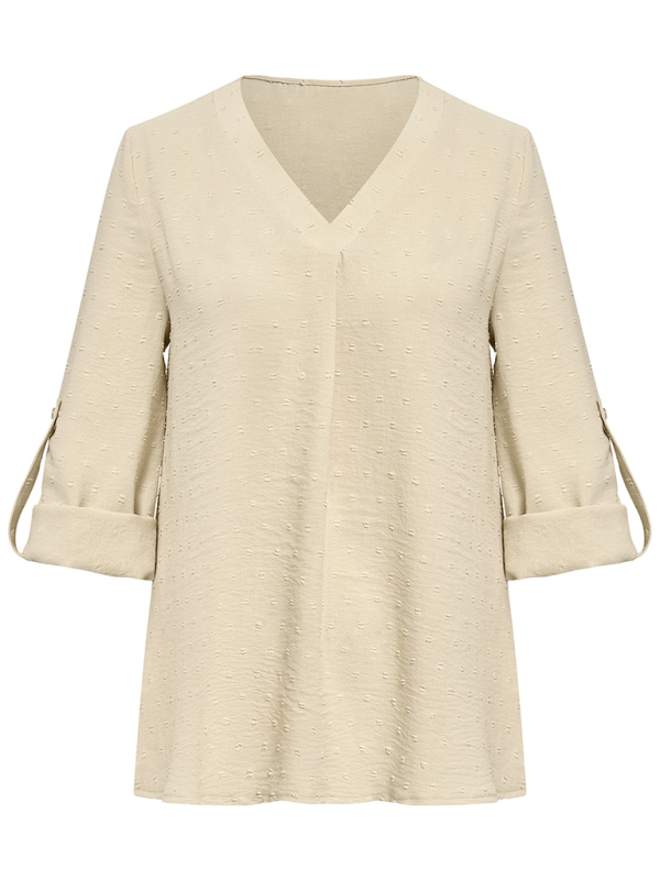 Spring and summer new women's fashion solid color loose V-neck three-quarter sleeve top - Image 4