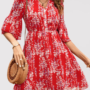 Women's fashion casual V-neck half-sleeve printed dress for women