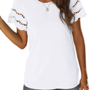 Summer new lace stitching short-sleeved T-shirt round neck top