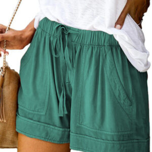 Women's High Waist Lace Up Loose Straight Shorts