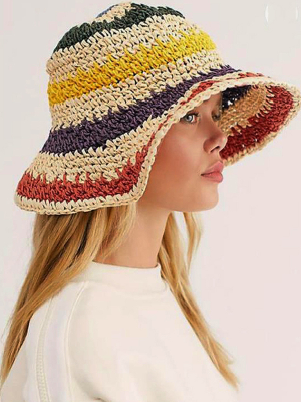 Braided straw hat rainbow fisherman hat big brim sun hat outdoor beach sun sun hat - Image 4