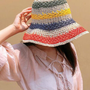 Braided straw hat rainbow fisherman hat big brim sun hat outdoor beach sun sun hat