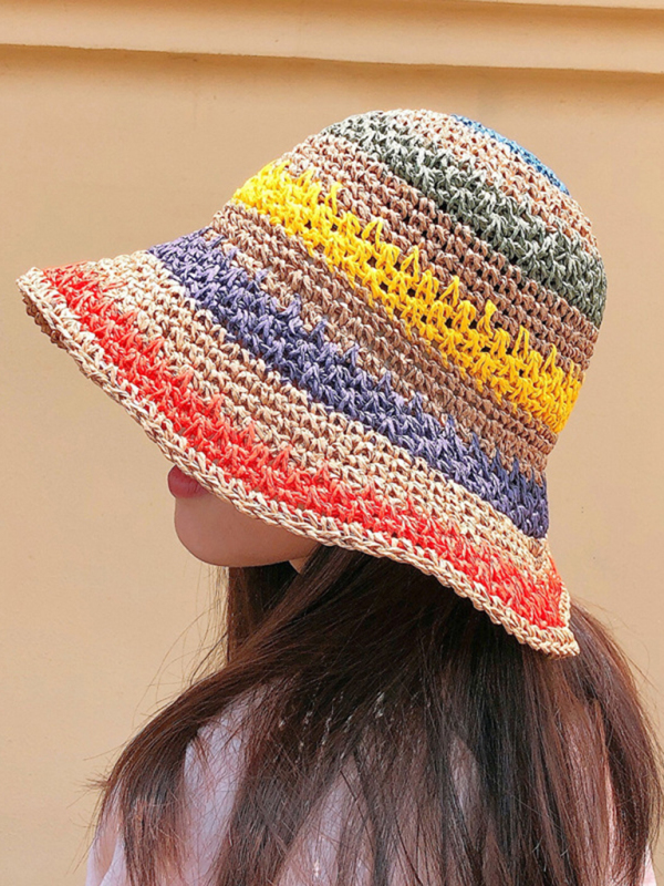 Braided straw hat rainbow fisherman hat big brim sun hat outdoor beach sun sun hat - Image 5
