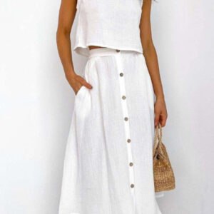 Women's Round Neck Tank Mid-length Breasted Two-Piece Dress