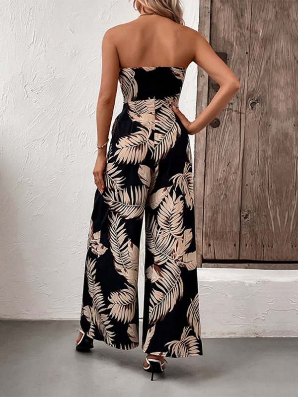 New fashion women's plant leaf print tube top jumpsuit - Image 4